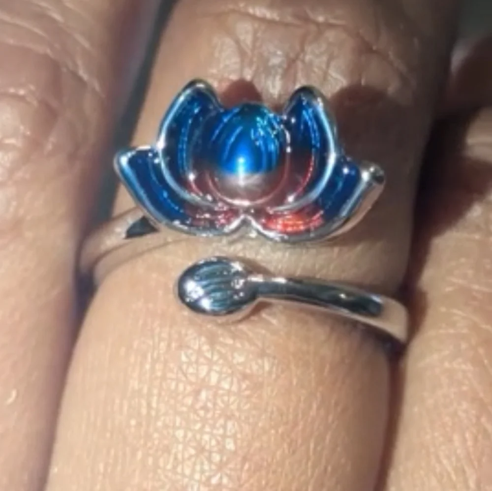Women's Sterling Silver 925 Blue-Purple Lotus Flower Cloisonne Adjustable Size